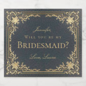 Bruidsmeisje voorstel Elegant Navy Blue Gold Sparkling Wijnetiket (Enkel label)