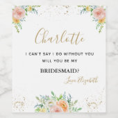 Bruidsmeisje voorstel florale gouden elegante wijn wijn etiket (Enkel label)