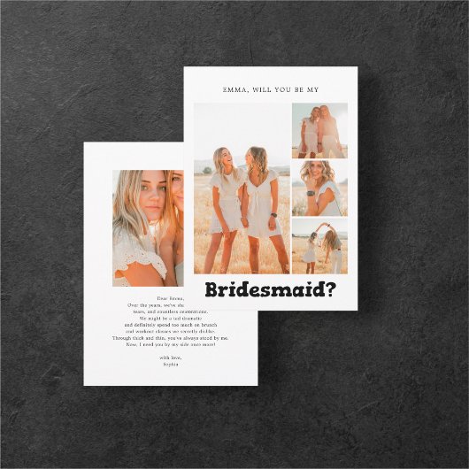 bruidsmeisje voorstel gewaagde speelse foto collag kaart