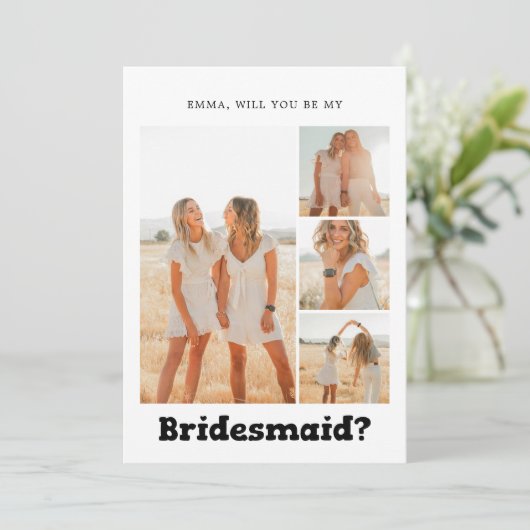 bruidsmeisje voorstel gewaagde speelse foto collag kaart (Staand voorkant)