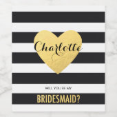 Bruidsmeisje voorstel gouden hart Wijn label Etiket (Enkel label)