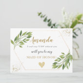 Bruidsmeisje voorstel kaart groen en goud (Staand voorkant)