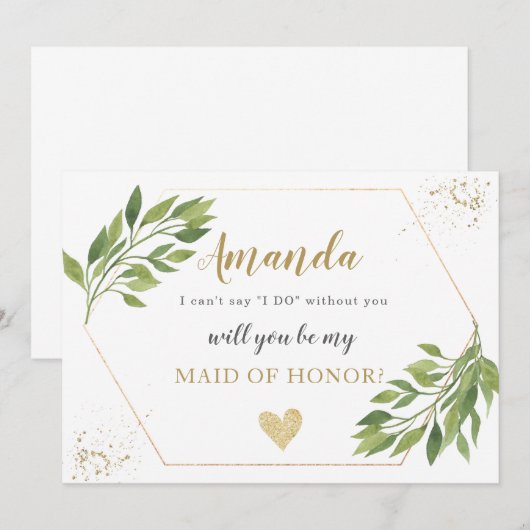 Bruidsmeisje voorstel kaart groen en goud (Voorkant / Achterkant)