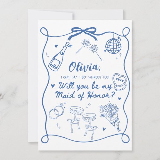 Bruidsmeisje voorstel Kaart Sjabloon, hand getrokk (Voorkant)