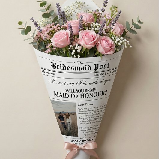 Bruidsmeisje voorstel krant bloem wrap foto cadeaupapier