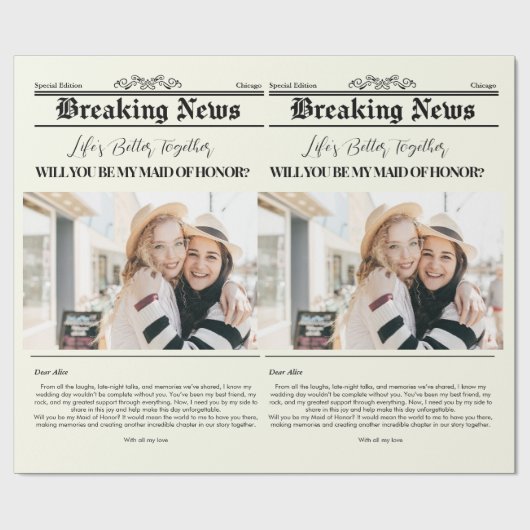 Bruidsmeisje voorstel krant boeket foto cadeaupapier (Vlak)