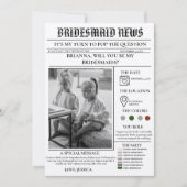 Bruidsmeisje voorstel krant+Bruidsmeisje info kaar Kaart (Voorkant)