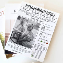 Bruidsmeisje voorstel krant+Bruidsmeisje info kaar