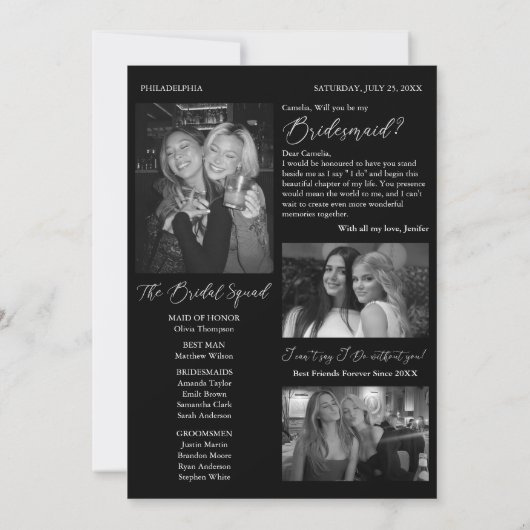 Bruidsmeisje voorstel krant foto kaart (Achterkant)