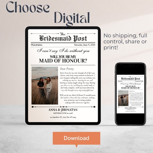 Bruidsmeisje voorstel krant foto retro kaart