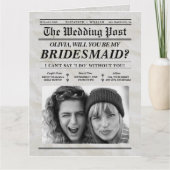 Bruidsmeisje voorstel krant Retro Maid of Honor Kaart (Voorkant)