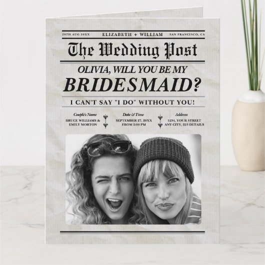 Bruidsmeisje voorstel krant Retro Maid of Honor Kaart (Voorkant)