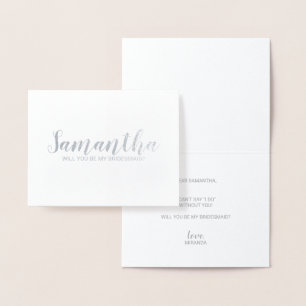 bruidsmeisje voorstel Modern Script Silver Folie Kaarten