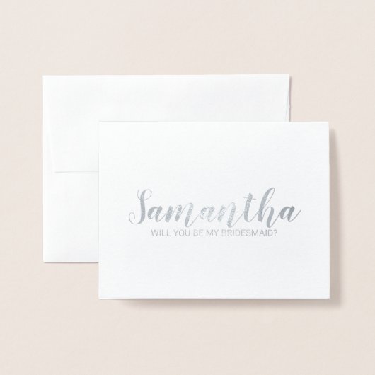 bruidsmeisje voorstel | Modern Script Silver Folie Kaarten (Voorkant met envelop)