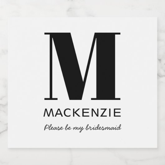 Bruidsmeisje voorstel Monogram Naam Sparkling Wijnetiket (Enkel label)