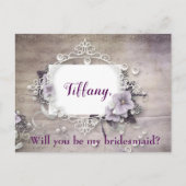 Bruidsmeisje Voorstel Paarse Bloemen Elegant Thema Uitnodiging Briefkaart (Voorkant)