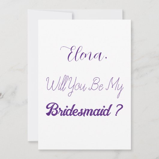 Bruidsmeisje voorstel Paarse witte elegante bruilo Kaart (Voorkant)