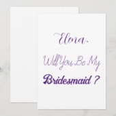 Bruidsmeisje voorstel Paarse witte elegante bruilo Kaart (Voorkant / Achterkant)