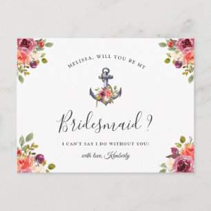 Bruidsmeisje Voorstel Postkaart met Bloemmotief en Uitnodiging Briefkaart