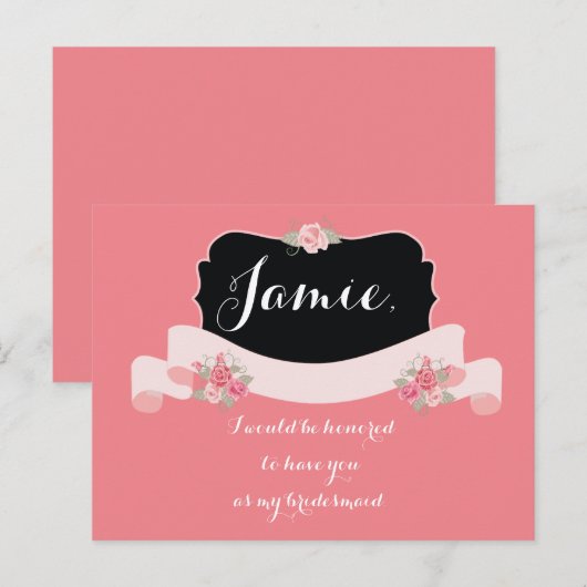 Bruidsmeisje voorstel roze bloem uitnodiging briefkaart (Voorkant / Achterkant)