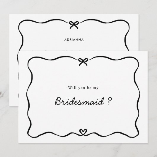 Bruidsmeisje voorstel Schattigee Bow Hart lijst Kaart (Voorkant / Achterkant)