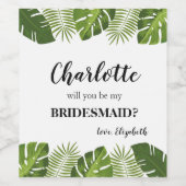 Bruidsmeisje voorstel tropische Wijn label Wijn Etiket (Enkel label)