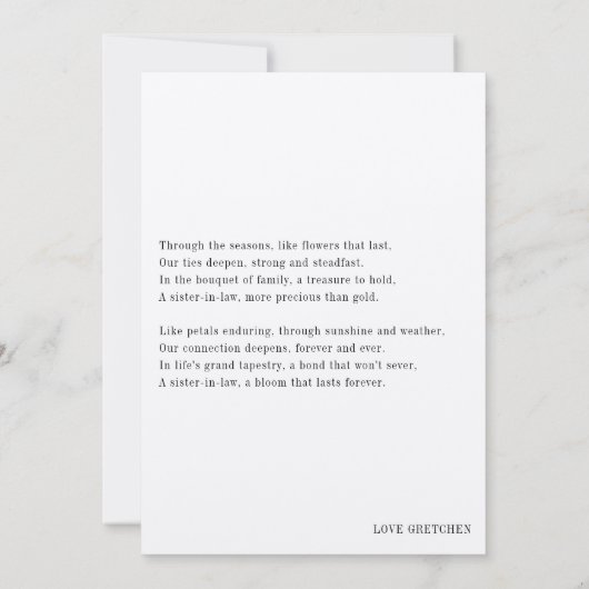 Bruidsmeisje Voorstel voor schoonzus met gedicht Kaart (Achterkant)