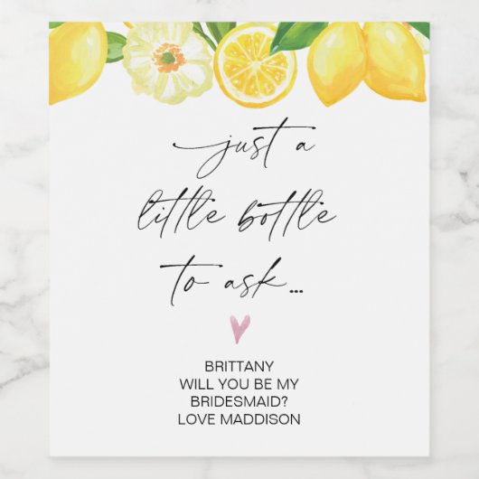 bruidsmeisje voorstel vraag cadeau van bruid citro wijn etiket (Enkel label)