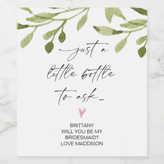 Bruidsmeisje voorstel vraag cadeau van bruid groen wijn etiket (Enkel label)