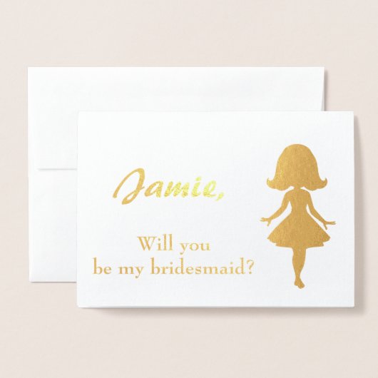 Bruidsmeisje voorstel vrouw silhouet folie kaarten (Voorkant met envelop)
