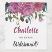 Bruidsmeisje voorstel waterverf rozen Wijnlabel Wijn Etiket (Enkel label)