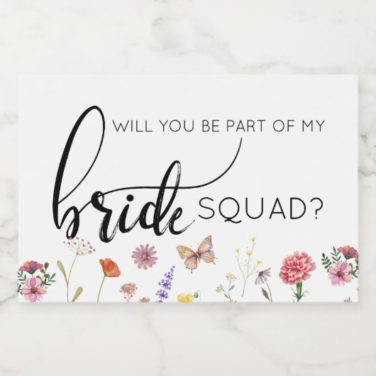 bruidsmeisje voorstel wilde bloemen mousserende wi sparkling wijnetiket (Enkel label)