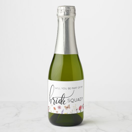 bruidsmeisje voorstel wilde bloemen mousserende wi sparkling wijnetiket (Voorkant)