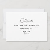 bruidsmeisje voorstel zwart wit elegante uitnodigi kaart (Achterkant)