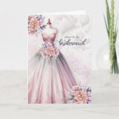 Bruidsmeisje vraag Blush Roze Botanische Jurk Kaart (Voorkant)