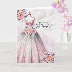Bruidsmeisje vraag Blush Roze Botanische Jurk Kaart