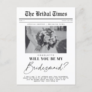 Bruidsmeisje vragen, aanpasbare krant briefkaart