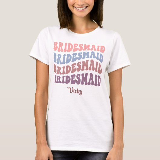 Bruidsmeisje - vrijgezellenfeest. Bewerkbare naam T-shirt (Voorkant)