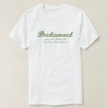 Bruidsmeisje vrijgezellenfeest matching t-shirt<br><div class="desc">Kies uw fave fit - T-shirt, oversized t-shirt voor een badpak cover of slaap shirt, sweatshirt of hoodie. Combineer het met Old Money esthetische groene en beige canvas tassen, tumblers en strandlakens. Of je nu op weg bent naar een brunch, de hele nacht danst of gewoon de leukste pre-wedding foto's...</div>