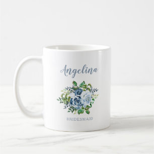 Bruidsmeisje Waterverf Bloemige Stofblauw Bruiloft Koffiemok