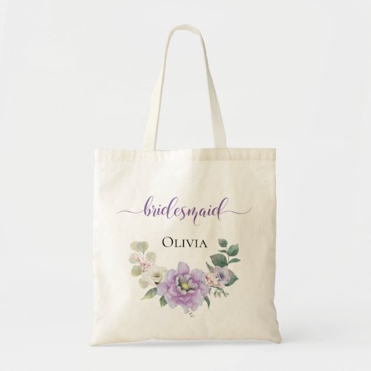 Bruidsmeisje Waterverf Floral Peony Lavender Tote Bag (Voorkant)