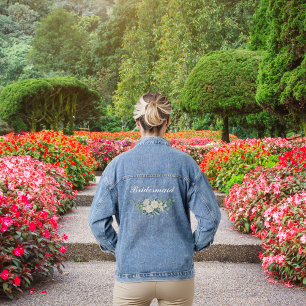 Bruidsmeisje Waterverf Floral White Roses Denim Jacket