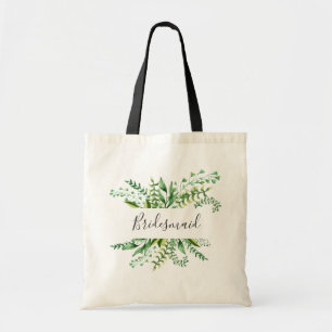 Bruidsmeisje. Waterverf groene botanische bruiloft Tote Bag