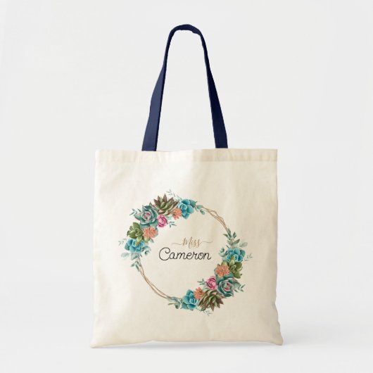 Bruidsmeisje Waterverf Succulenten Floral Tote Bag (Voorkant)