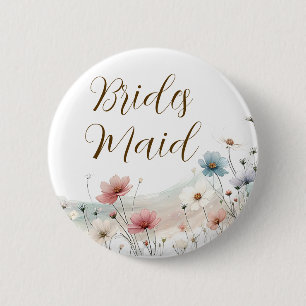 Bruidsmeisje   Wilde Bloem Bruiloft Feest Ronde Button 5,7 Cm