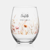 Bruidsmeisje wilde bloemen beige roze wijnglas zonder voet (Voorkant)