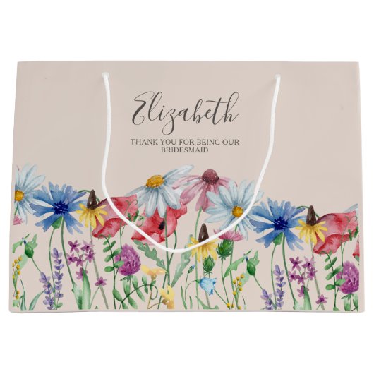 Bruidsmeisje Wildflower Charm Dank u Groot Cadeauzakje (Voorkant)