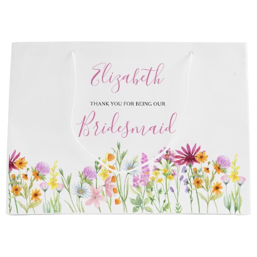 Bruidsmeisje Wildflower Dank u grote geschenk tas Groot Cadeauzakje (Voorkant)