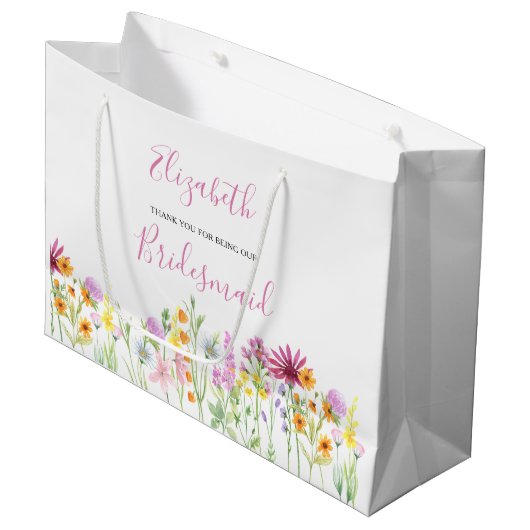 Bruidsmeisje Wildflower Dank u grote geschenk tas Groot Cadeauzakje (Voorkant Gekanteld)