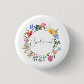 Bruidsmeisje Wildflower Script Bruiloft  Ronde Button 3,2 Cm (Voorkant)